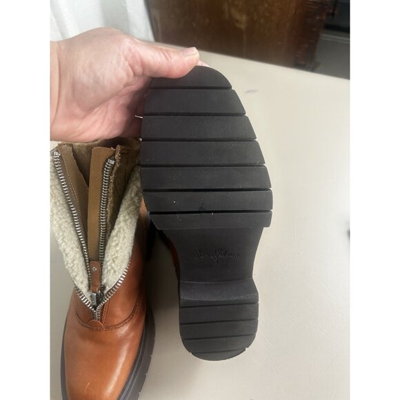 Sam Edelman Linds Brown Leather Chunky Heel Rounded Toe Zipper Ankle Boots SZ 9 - Picture 10 of 15